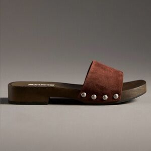 Brown Suede Slide Sandals with studded Accents